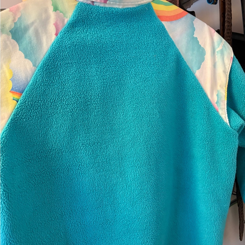 Vintage Teal Fleece Zip-Up Jacket with Rainbow Detail - Picture 3 of 4